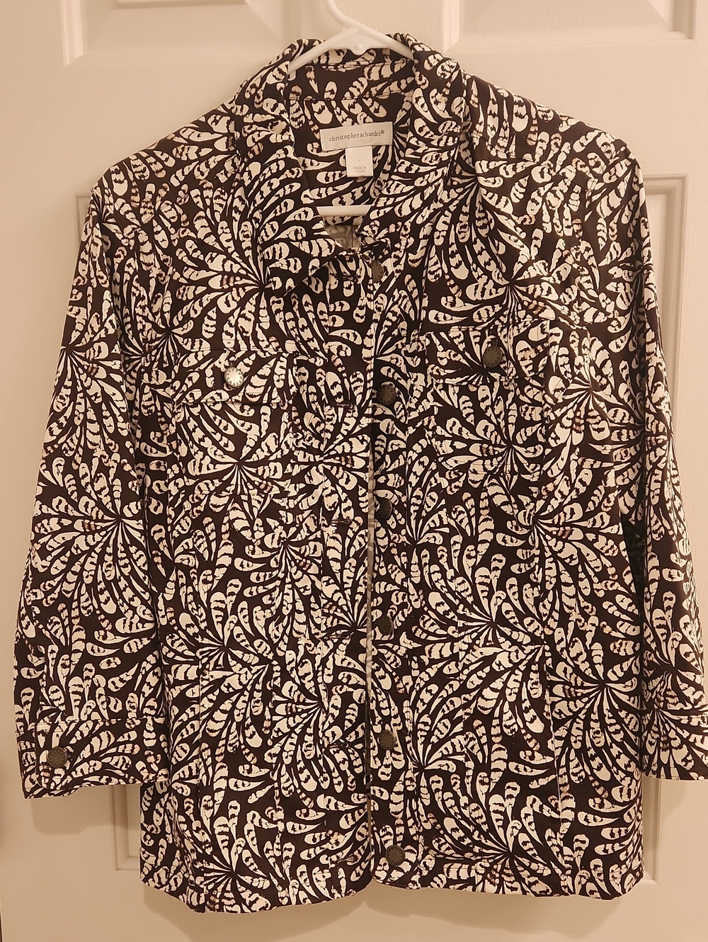 Christopher & Banks Brown and White Swirl Print Button-Front Jacket